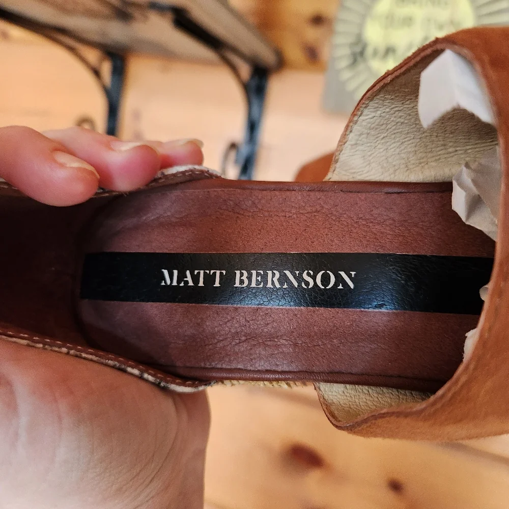 Matt Bernson Leather Platform Wedge Sandals Snake Espadrille Open Toe Heel Sz 6B